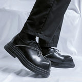 Breakj Niche Men's Shoes Platform Square Leather Shoes Men's Height Punk Personality Zipper Design Fashion Shoes