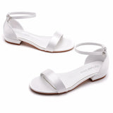 Breakj Cm Square Sandals Shallow Mouth With Buckle Sandals Ivory White Silk Satin Bridal White Sandals