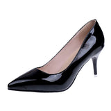 Women Pumps Black High heels 8cm Lady Patent leather Shallow Thin Heels Autumn Pointed Single Shoes Slip-On Female