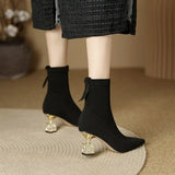 Spring and Autumn New Pointed Fashion Women's Elastic Boots Black Cover Wear Versatile Comfortable Short Boots for