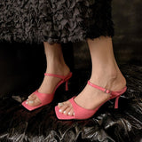 Size 33-41 Women Sandals Summer High Heels Shoes For Women Mules Genuine Leather Buckle Party Slippers Open Toe