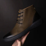 New Leather Cowhide Boots Men's Winter Men's Leather Hight-Top Shoes Fleece-Lined Warm Design Cotton-Padded