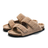 New Winter Plush Inside Women Slipper Casual Fashion Home Buckle Artificial Fur Slip on Soft Slides