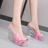 Footwear Sliper Confortable For Women Shoes Summer Crystal Sexy High Heel 10.5cm Rose Flower Platform Ladies