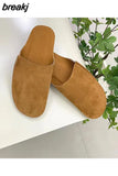 Artifical Suede Leather Mule Slides Women Retro Concise Half Slippers Ladies Comfortable Outdoor Indoor Birken Shoes