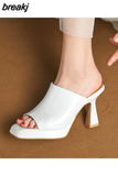 Size 34-39 Sandals For Women 2023 Summer Real Leather High Heels Shoes Platform Slippers Ladies Luxury Designer