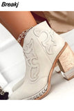 Leather Women Ankle Boots Low Heel Cool Shoes British Embroidered Design Short Party Footwear Chaussure