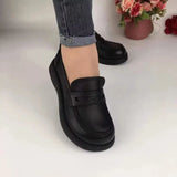 and Autumn 2023 New Round Toe Leather Topped Women Thick Sole Shoes Wear Solid Color Versatile Women's Shoes