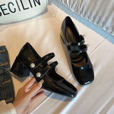 Elegant Square Toe Shoes Women's New Square Heel High Heels Bridal Shoes High Heel Loafers Retro Mary Jane Women's