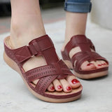 Womens Sandals Summer Wedges Shoes Adult Open Toe Slip On Comfy Slippers Solid Color Buckle Beach Shoes For Lady 2023