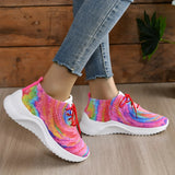 Rainbow Mesh Platform Sneakers for Women 2023 Autumn Non Slip Knitting Tennis Shoes Woman Lace Up Casual Sports Shoes