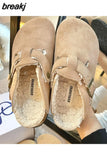 2023 New Buckle Cork Slipper Casual Women Solid Color Plush Inside Outside Non-slip Closed Toe