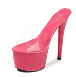 Women Shoes Summer High Heels 17CM Thin Heel Waterproof Platform Sandals Red SlippersTransparent Crystal Shoes Wedding Shoes