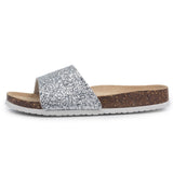 2023 New Summer Bling Sequin Cork Slipper Women Casual Outside Beach Solid Color Flip Flops Slides
