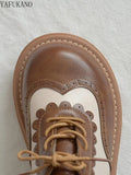 Tone Small Leather Shoes Handmade Literary Mori Girl Thick Sole Casual Shoes Brogue British Style Round Head Flat