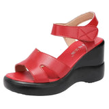 Wedges Heel 8cm High Heel Velcro Sandals Ladies 2021 Summer New Platform Large Model Catwalk Red Sandals Size