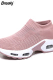 Women Sneakers 2023 Spring Flat Shoes Slip on Platform Sneakers for Women Black Breathable Mesh Sock Sneakers