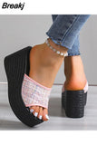 Wedge High Heeled Women Sandals New Arrived 2023 Bling Sequin Lady Slipper Peep Toe Comfort Walk Causal Sandals Plus