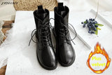 Retro Women Boots Flat Heel Winter Warm Casual Short Boots Handmade Lace-Up Ankle Boots Mori Girl Simple Women