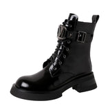 Women Genuine Leather Motorcycle Boots Platform Thick High Heel Lace Up Lady Shoes Zipper Ankle Boots 2021 Autumn