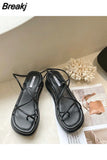 Women Summer Wedges Sandals Solid Color Narrow Band Clip Toe Platform Casual Ladies Shoes Square Toe Gladiator