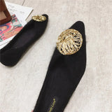 Metal Buckle Mink Fur Ballet Flats Women Pointed Toe Warm Plush Loafers Female Outdoor Winter Mules Shoes Big size