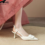 Pointed Toe Single Shoes Women High Heel Simple Solid Color Rear Strap Sandals Summer Apricot