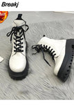 with Laces Women's Ankle Boots Combat Biker Short Shoes for Woman Lace-up Booties Platform Punk Style Chunky Boot Pu