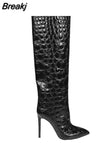 Ladies Demonia Boots For Women Stiletto High Heels Botas Femininas Crocodile Print Slip-on Pointed Toe Women's High