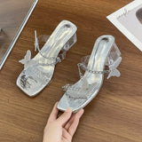 Breakj Drag 2025 Summer New Transparent Bow With Cool Drag Fairy Feng Shui Drill Silver Coarse And Slippers
