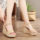Heel Sandals Women's Summer 2023 New Style Comfortable Muffins Thick Soles Fish Mouth High Heel Waterproof Table Large Size Women's