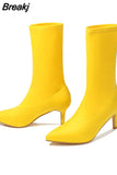 Sock Boots Thin Heel High Heels Elastic Ankle Boots Pointy Toe Women Shoes Sexy Party Ladies Comfort Boots