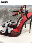 straps design pointed toe shoe 8cm 10cm 12cm high heels party dating wedding gorgeous bling bow women pump SJ021
