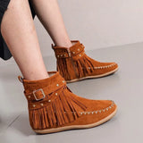 Ankle Boots Tassel Rivets 2022 Boots Women's Round Toe Flat Bottom Women's Fashion Zipper Solid Color Shoes Large