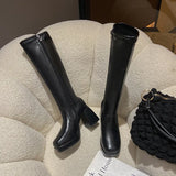 Heels Elastic Micro Knee High Boots for Women Punk Style Autumn Winter Chunky Platform High Boots Party Shoes