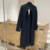 Backless Minimalist Blazer For Women Notched Long Sleeve Casual Solid Long Blazers Female Fashion New Clothing
