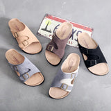 Fashion Men Beach Cork Slippers Summer Buckle Cow Suede Non-slip Outside EVA Slide