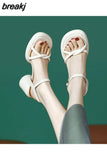 8cm Sandals Women Luxury Brand Summer New Style Chunky Heel Sandals Sexy Heels Women's Shoes Sandals For Women White