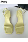 2023 New Summer Woman Thick Heels Ladies Casual Pumps Female Narrow Band Shoes Footwear Woman Square Toe Buckle