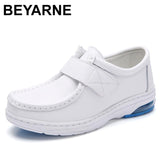woman nurse flat shoes genuine leather Slip on Moccains ladies round toe white flat loafers women sneakers