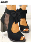 Women High Heels Summer Ladies Elegant Butterfly Knot Mesh Sandals Back Zipper Fish Mouth Party Sandalias Fashion Women
