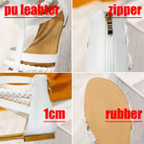 2023 Summer Shoes Woman Sandals Flat Sandalias Zip Pu Leather Narrow Straps Slides Shoes White Gladiator Beach