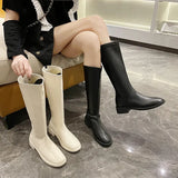 Black Patent Leather Ankle Boots Round Toe Patent Leather Beige Ladies Fashion Winter Long Women's Boots Botas