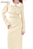 Autumn 3 Piece Dress Set Solid Korean Suit Slim Strap Vest + Long Sleeve Crop Tops + Casual Elegant Midi Skirt Woman
