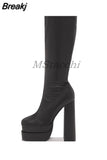 Women's High Boots Autumn Winter Platform Shoes Thick Bottom High Heels Elastic Leather Long Boots Women Demonia Boots