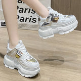 Shiny Glitter Chunky Dunky Sneaker Women Lace Up Platform Vulcanized Shoes Female Thick Heels Casual Sneakers