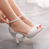 Queen Women Summer Sandals Sexy Bride Wedding Party White Shoes Peep Toe Thick High Heels Beige Pearl Platform