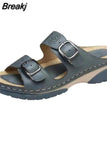 Women Closed Toe Summer Shoes 2023 New Comfort Double Buckle Wedge Ladies Sandals Plus Size Platform Casual Slippers