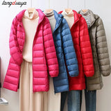 Women Plus Size Down Jackets Long Ultra Light Thin Casual Coat Slim Remove Hooded Parka Fashion Jacket Autumn