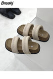 Open Toe Slippers Runway Beach Shoes For Women Slip On Flats Leisure Outwear White Platform Sandals Woman